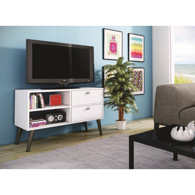 Dalarna 35" Mid-Century Modern TV Stand with 2 Shelves and 2 Drawers for TVs up to 32" in White