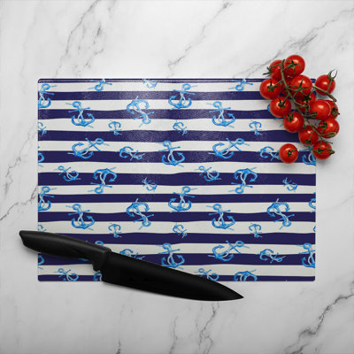 Anchors On Striped Glass Chopping Board