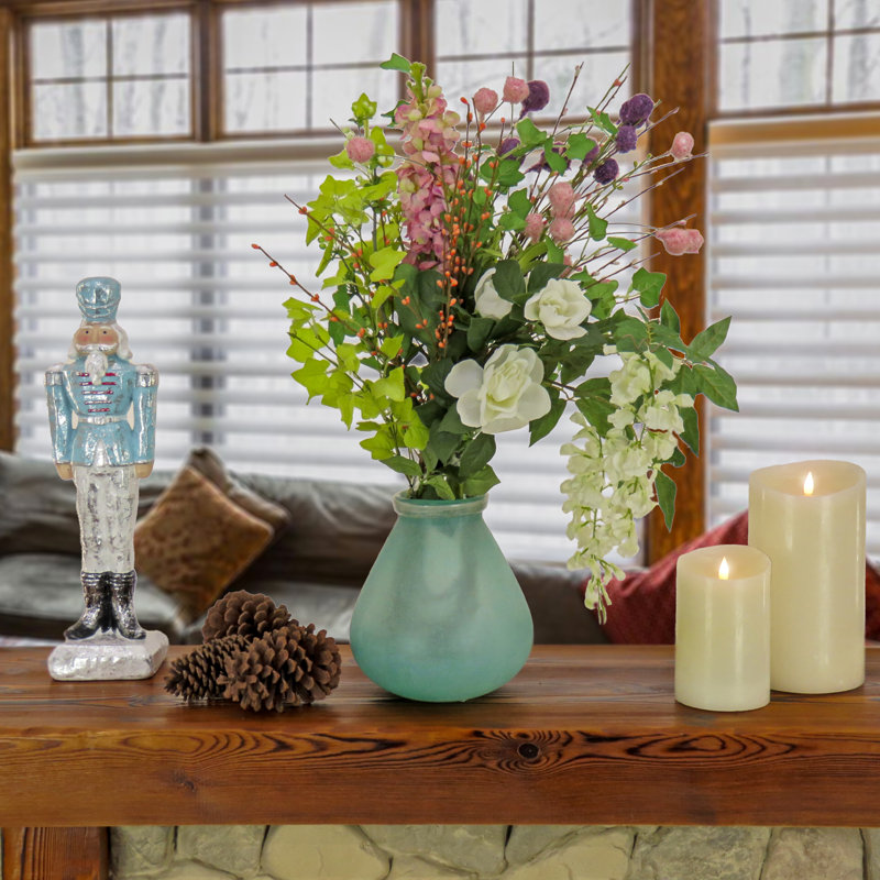 Handmade Glass Table Vase, Turquoise , 8.75" H x 7.5" W x 7.5" D