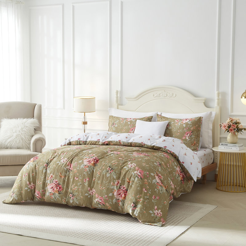 Ensemble de housse de couette réversible en coton Luxury, Housse de couette très grand et 2 taies d'oreille, Brun / léopard
