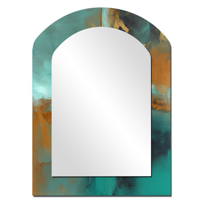 Teal Balance I - Abstract Asymmetrical Large Wall Mirror, Modern Arch Unique Mirror, Printed Metal Art