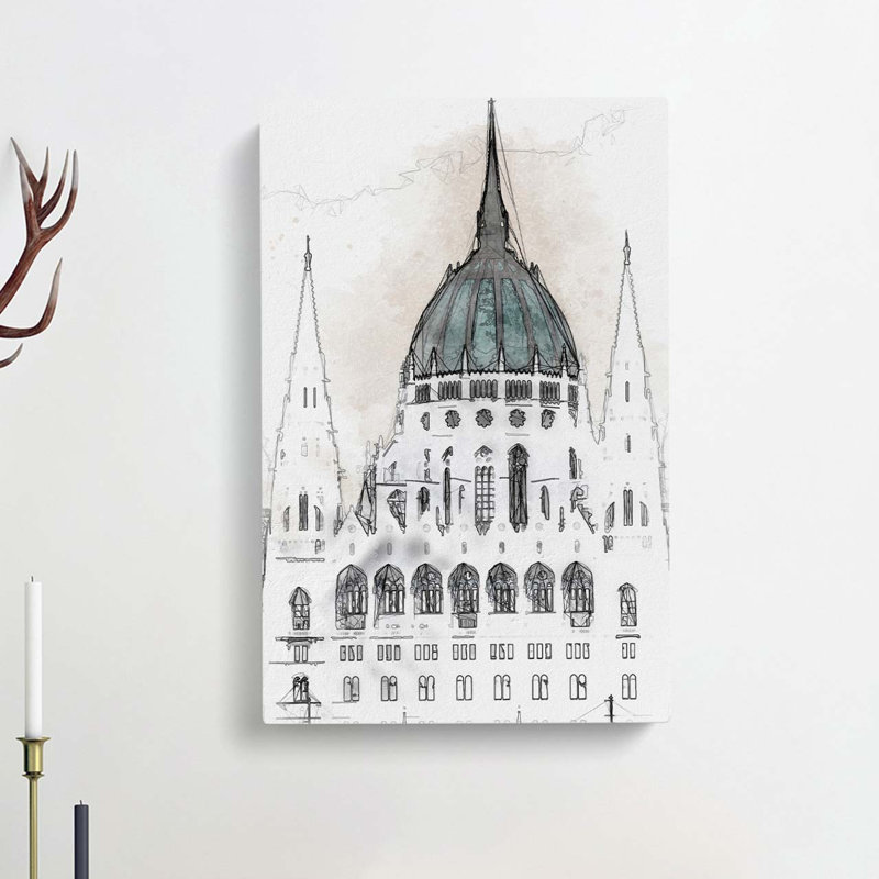 Parliament Building in Budapest in Abstract - Wrapped Canvas Drawing - Wrapped Canvas, 91cm H x 60cm W x 3cm D