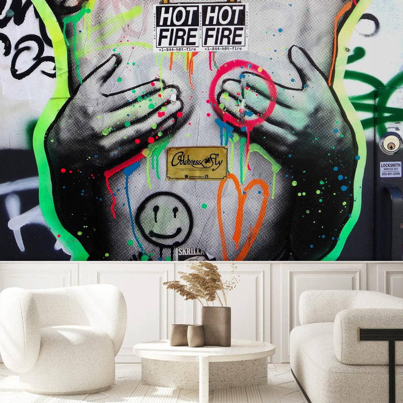 Papier peint amovible graffiti coloré chaud pour le salon de la chambre à coucher, L 72 po x l 96 po