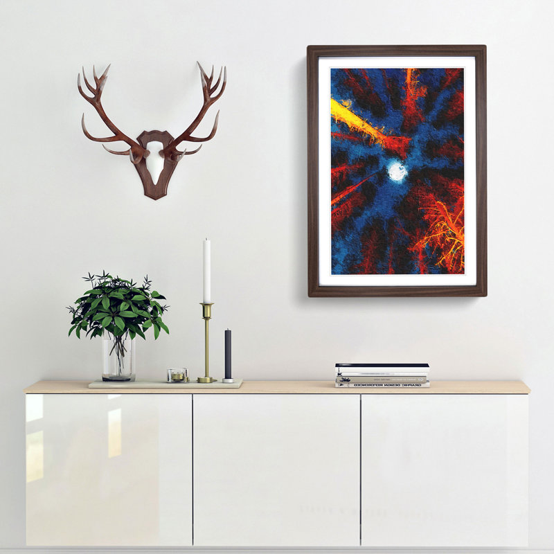 Moon Through the Trees Abstract Art - Picture Frame Painting Print, 48cm H x 36cm W x 2cm D, Walnut Framed