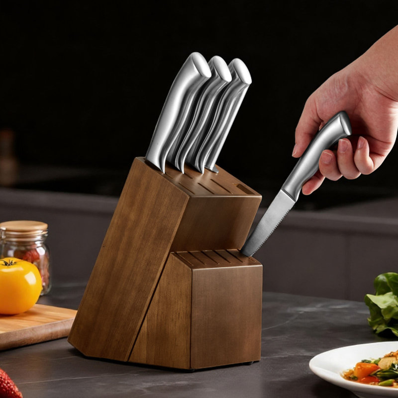 Ensemble de couteaux de cuisine avec bloc et aiguiseur, ensemble de 15 couteaux tranchants en acier inoxydable à haute teneur en carbone allemand, couverts de cuisine avec poignée ergonomique, barre à aiguiser et bloc en bois, pour cuisiniers à domicile