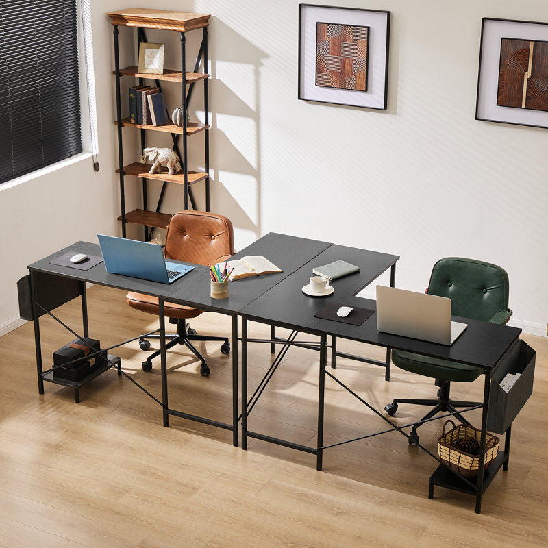 L Shaped Reversible Desk with CPU Stand, Black
