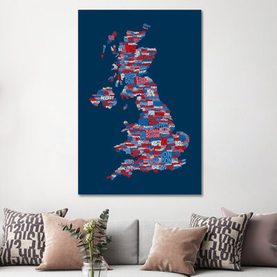 Great Britain UK City Text Map (Blue) by Michael Tompsett - Wrapped Canvas Print