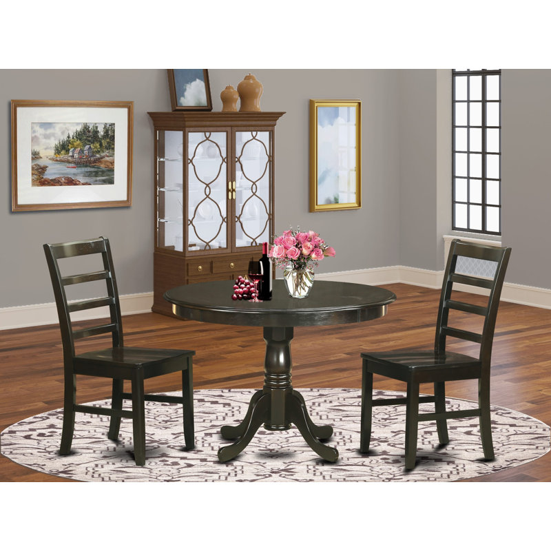 3 Piece Kitchen Table & Chairs Set Contains a Round Dining Table with Pedestal and 2 Dining Room Chairs, Cappuccino