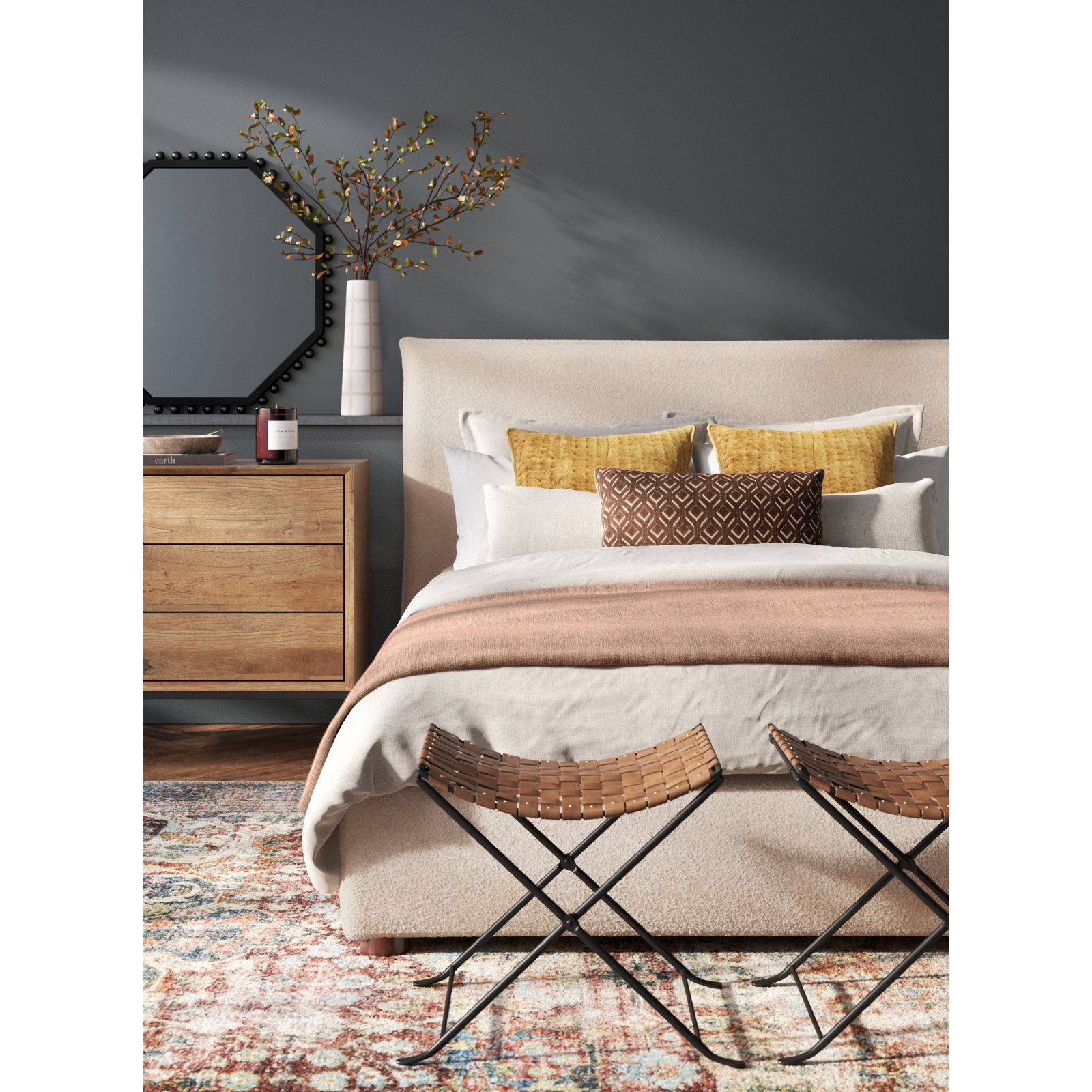 Waltham Solid Wood Octagon Mirror, Black