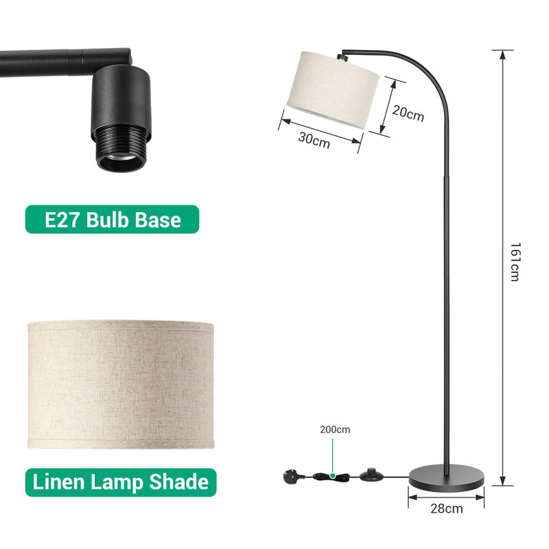 Amera 161cm Arched Floor Lamp, Black