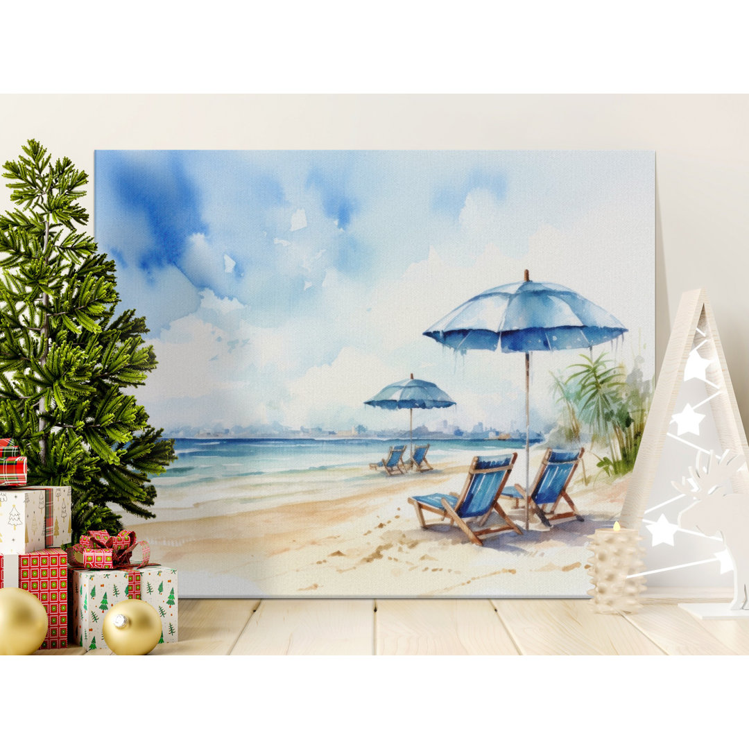 Serene Beach Ocean Watercolor Canvas