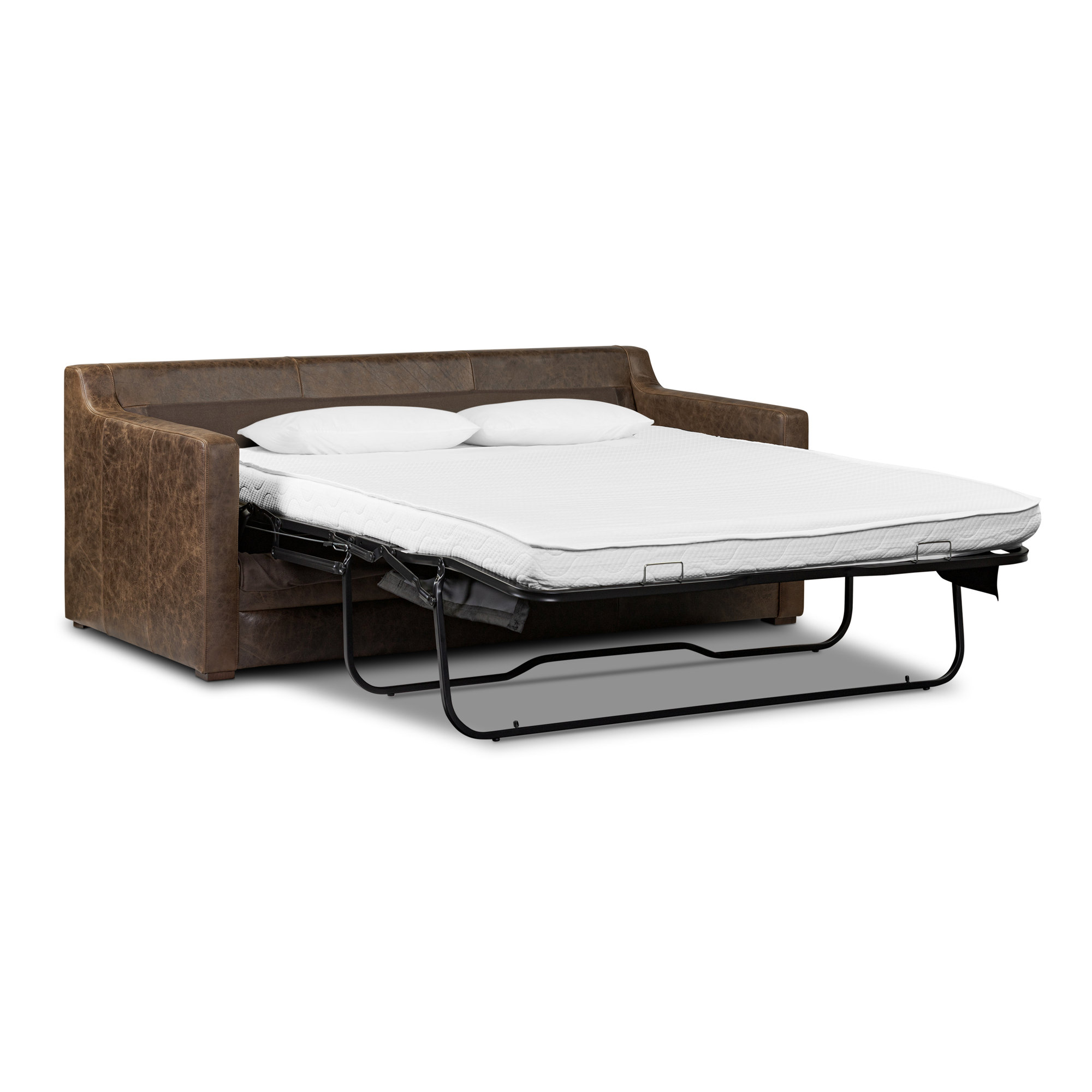 Sorrento 78" Genuine Leather Sleeper Sofa, Brown Stone