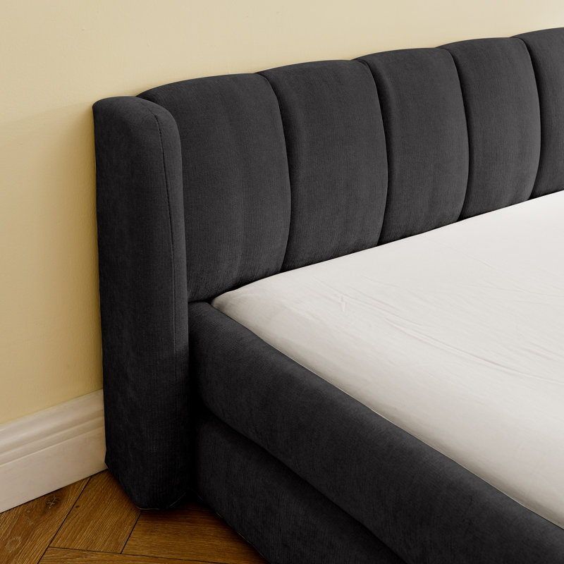 Très grand cadre de lit tapissier très grand avec tissu épais, cadre de lit rembourré confortable, tissu chenille, avec tête de lit et cadre de lit uni - gris foncé