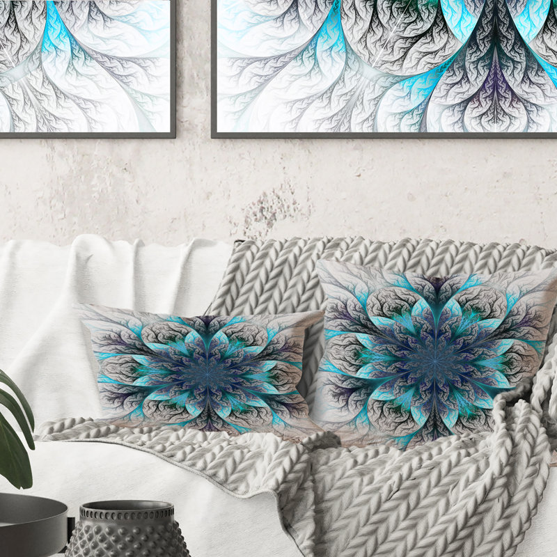 Coussin décoratif turquoise et gris Fractal, 18 po x 18 po