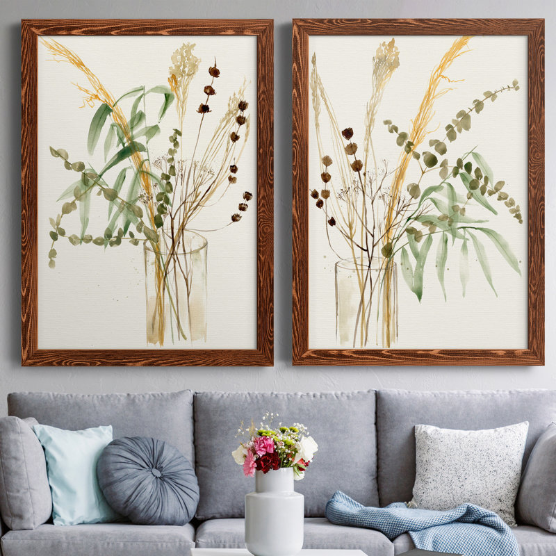 Composition In Vase I - Ensemble de 2 peintures sur toile encadrées, H 31,5 po x l 47 po x P 1,5 po, Brun