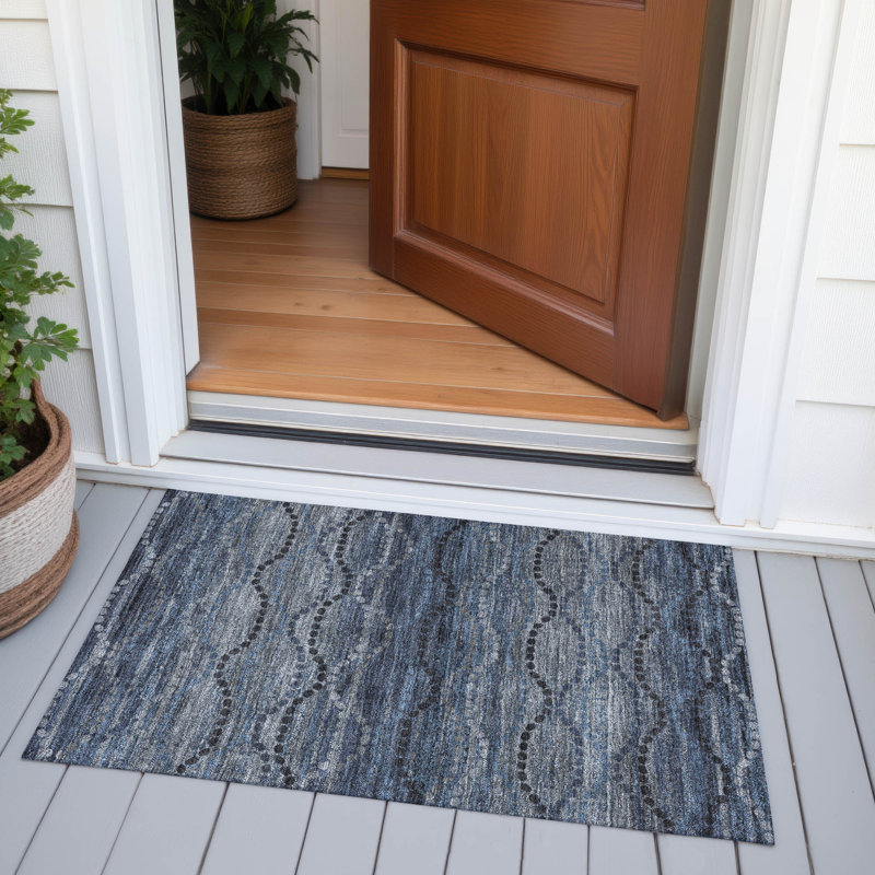 Machine Washable Indoor/Outdoor Xhevrie Navy Rug, Rectangle 1'8" x 2'6"