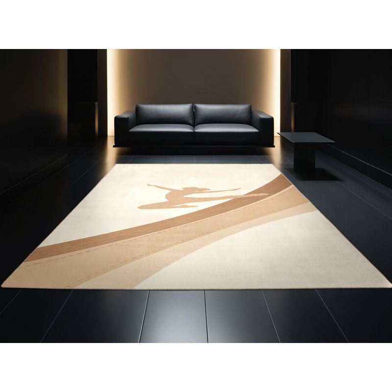 Tapis beige à motif machine de gymnastique Cain, 7 x 9