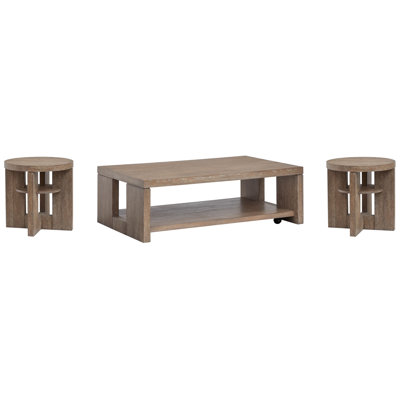 Gragg Rectangular Cocktail Table With 2 Round End Table