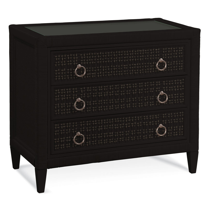 Monterey 3 Drawer Wicker Chest, Antique Black, Yes, Satin Nickel