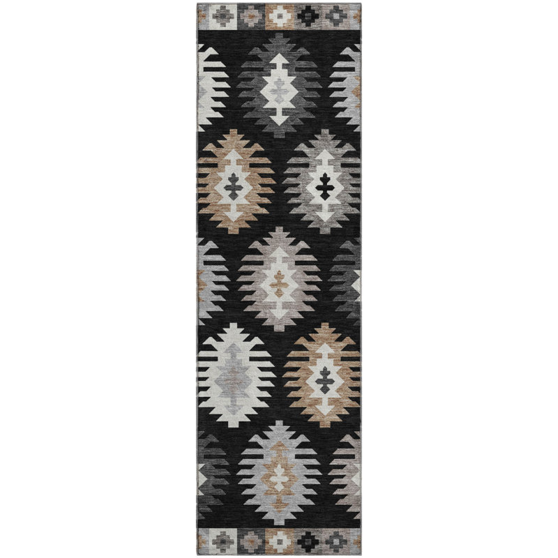 Premium Machine Washable Prisco Black Rug, Runner 2'3" x 7'6"