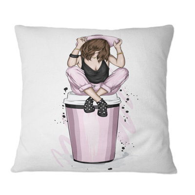 Beautiful And Stylish Pink Girl I - Modern Printed Throw Pillow