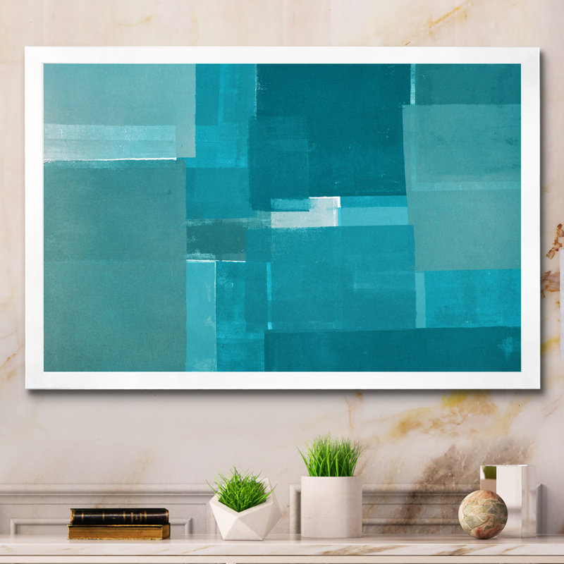 Teal Modern Art - reproduction d'art sur toile, H 24 po x l 36 po x P 1 po, Impression blanche sur toile encadrée