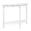 Console 42 po en forme de demi-lune circulaire avec plateau et pieds ouverts, structure et pieds en bois massif, blanc laiteux