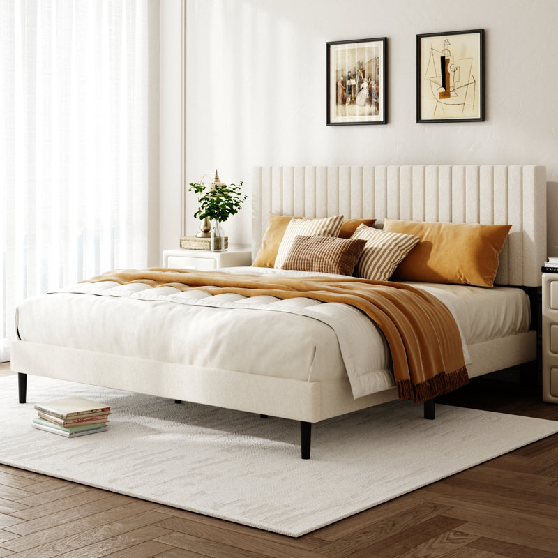 Upholstered Bed, Beige