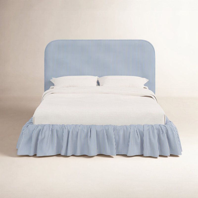 Maggie Ruffle Platform Bed, Prep Stripe Blue, Twin