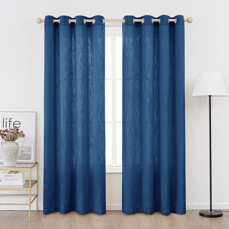 Kambi Linen Blend Semi-Sheer Curtain Panel Pair, 52" W x 84" L, Navy