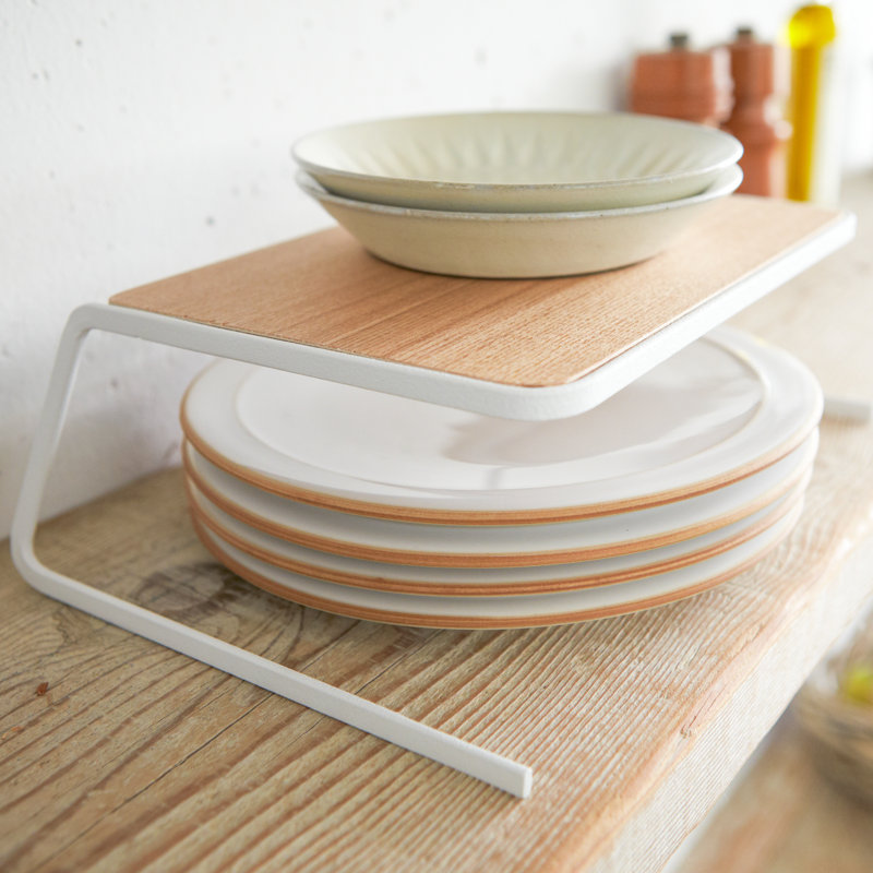 White Steel and Wood Small Dish Riser