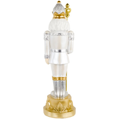 13.5" Silver Metallic Christmas Nutcracker With Staff