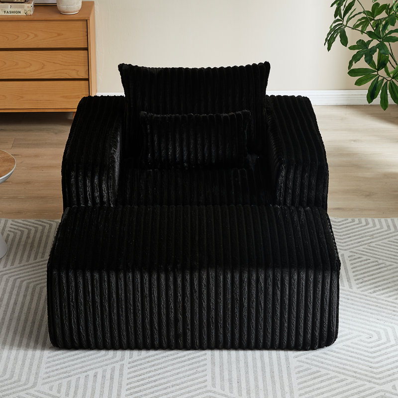 Fauteuil en velours côtelé avec repose-pieds amovible pour salon, sans assemblage, chambre à coucher noire de 62,5 pouces, repose-pieds et coussin