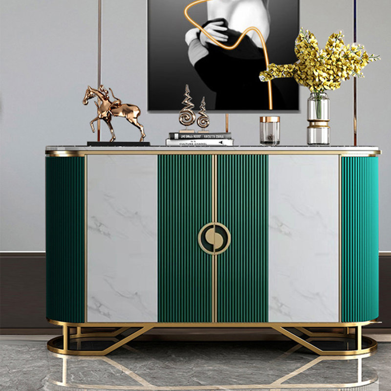 Armoire d'entrée en marbre de style luxueux, H 35,43 po x l 55,11 po x P 15,75 po, Vert foncé / Gris