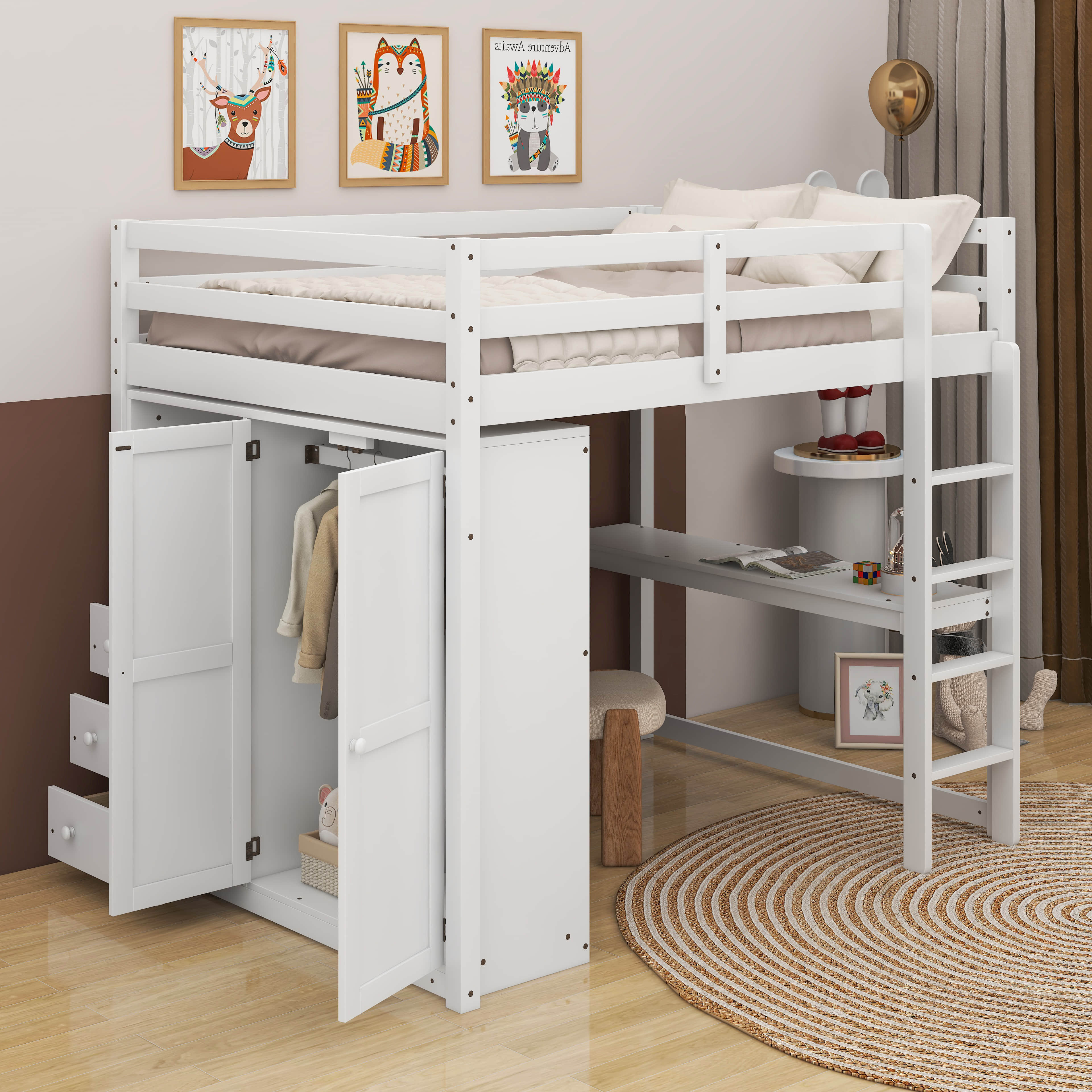 Harriet Bee Full Loft Bed With Desk, Shelves And Drawers - Wayfair Canada