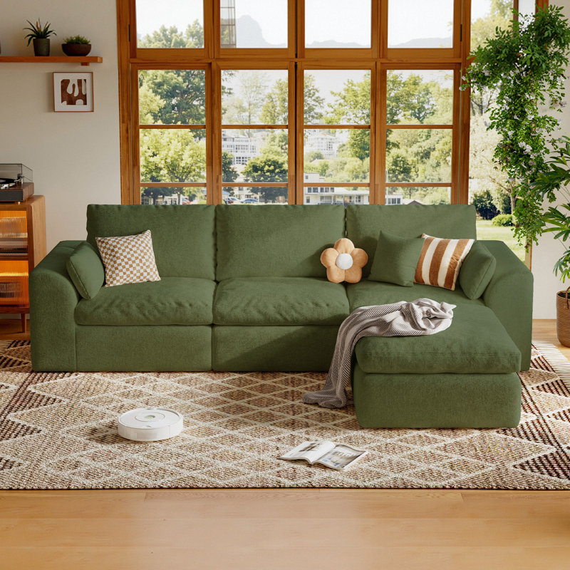 Boneless 108.1''Modern Cloud Boneless Sectional Couch for Living Room,Deep Seat Cloud Sofa with Ottoman,L Shape Modular Sectional Couches, No Assembly Comfy Upholstered Couch(3 Seater + 1 Ottoman,White)