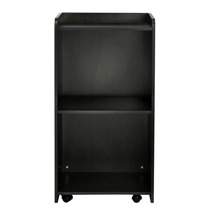 Black Melamine Mobile Lectern with Storage and Wheels