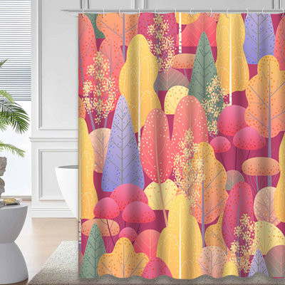 Colorful Autumn Forest Trees Park Shower Curtain with 12 Hooks