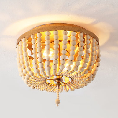 Ohlone Farmhouse Wood Beaded/Metal LED Flush Mount