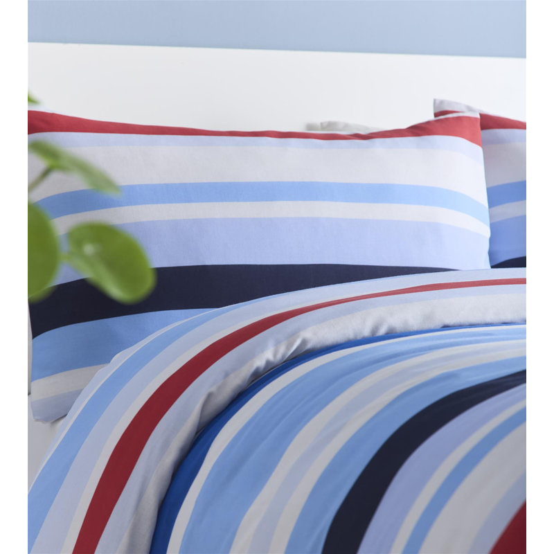 Wetumka Cotton Blend Striped Bedding with Pillowcases, Blue, Super King Duvet Cover + 2 Standard Pillowcases