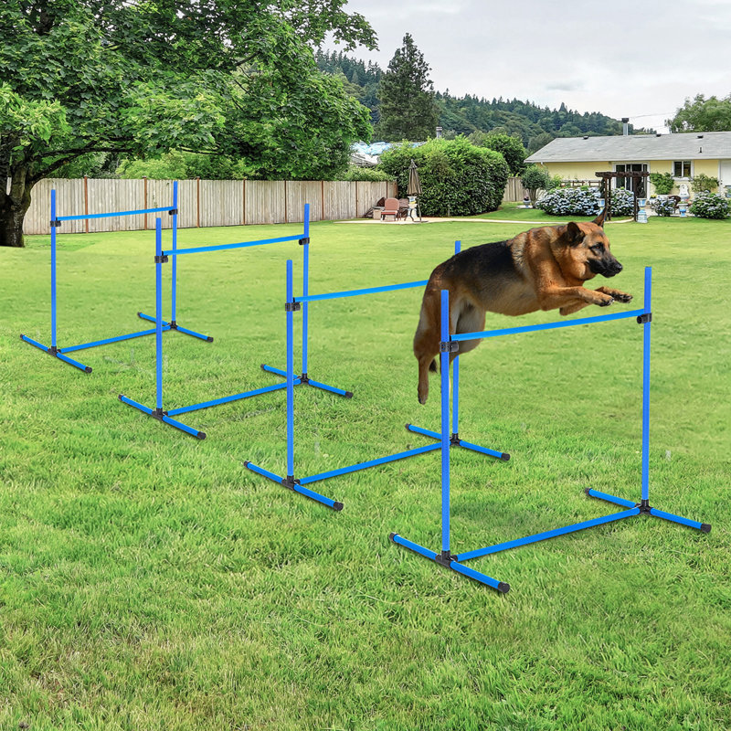 Équipement d'entraînement pour chien 4 pièces avec barres de saut à hauteur réglable, sac de transport inclus et barre supérieure à déplacement, 4 pièces