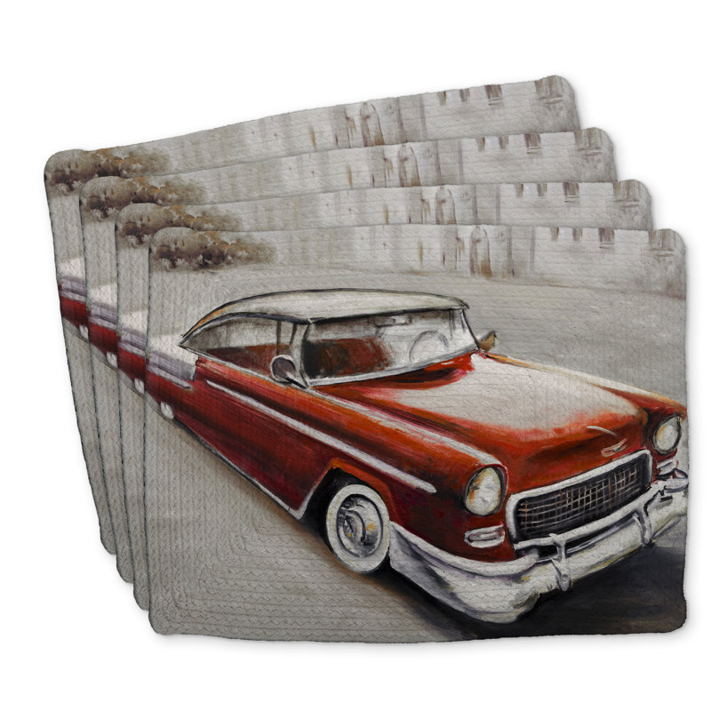 Napperons vintage en polyester tressé de voiture classique | Ensemble de 4