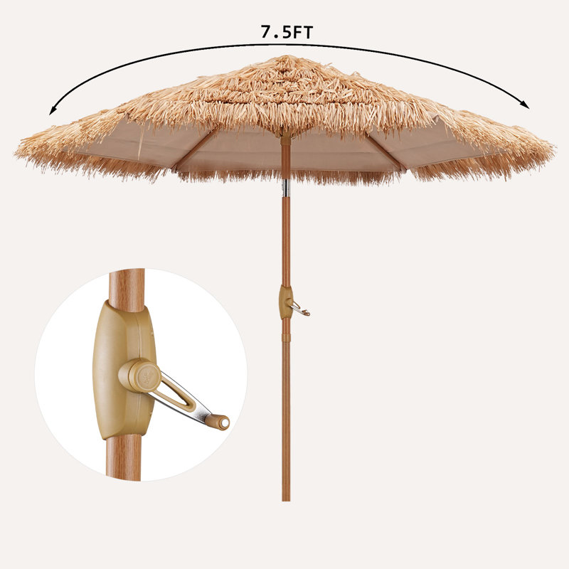 Parasol de 7,5 pi Tiki avec manivelle Hula, L 90 po x P 90 po