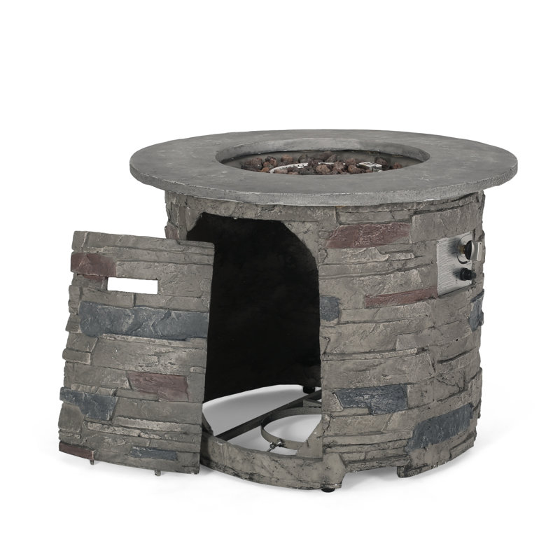 32" Round Mgo Propane Gas Fire Pit Table - 40,000 Btu Outdoor Lightweight Concrete Stove With Stone Finish, Grey Top