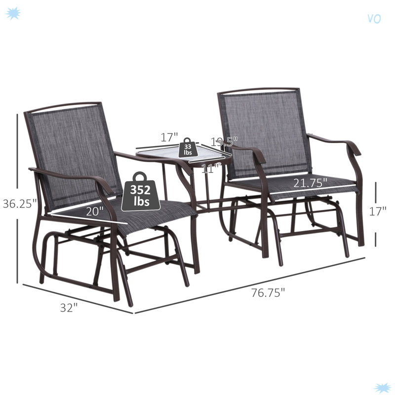 Fauteuils coulissants d'extérieur avec table basse pour la cour, le jardin et le porche, Gris
