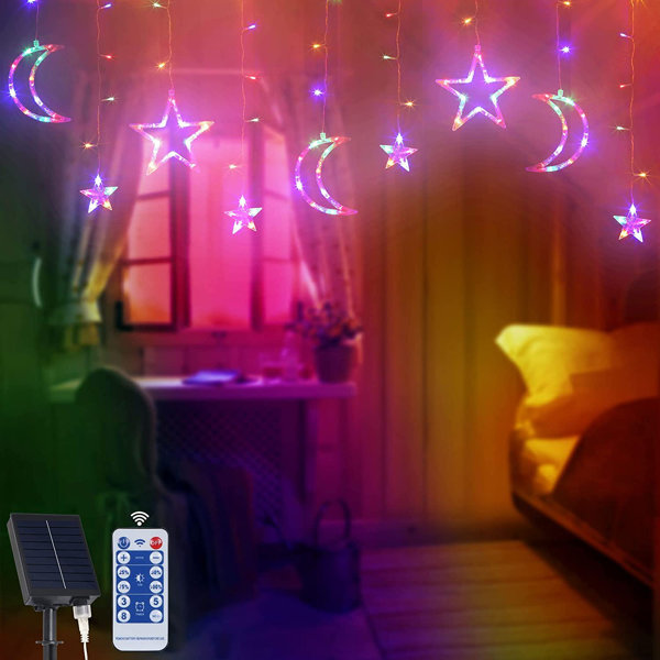 Fairy Lights Remote Control Hanging Star and Moon Lights with 138 LEDs The Holiday Aisle