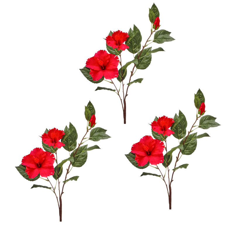 Double hibiscus et bourgeon 29 po , Rouge