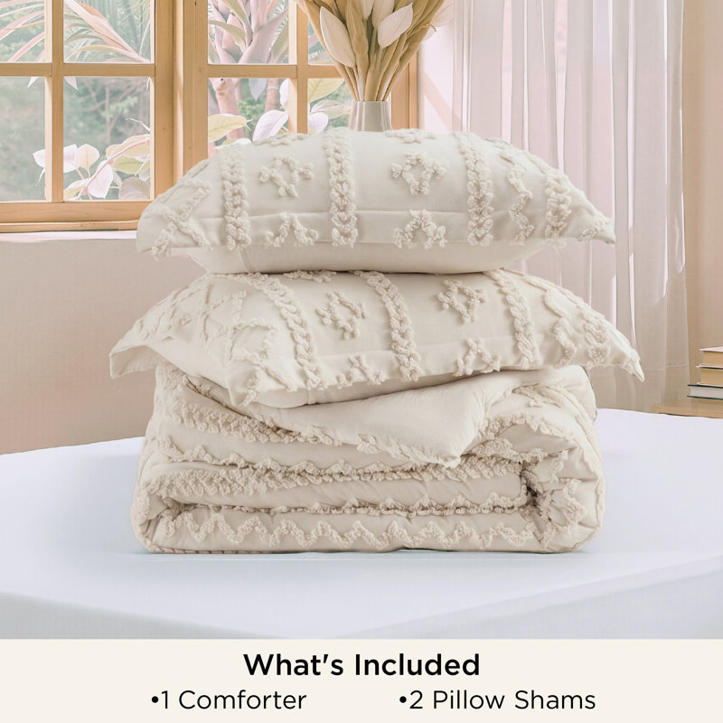 Ensemble d'édredon en microfibre toutes saisons, Édredon pour grand lit + 2 taies décoratives, Beige