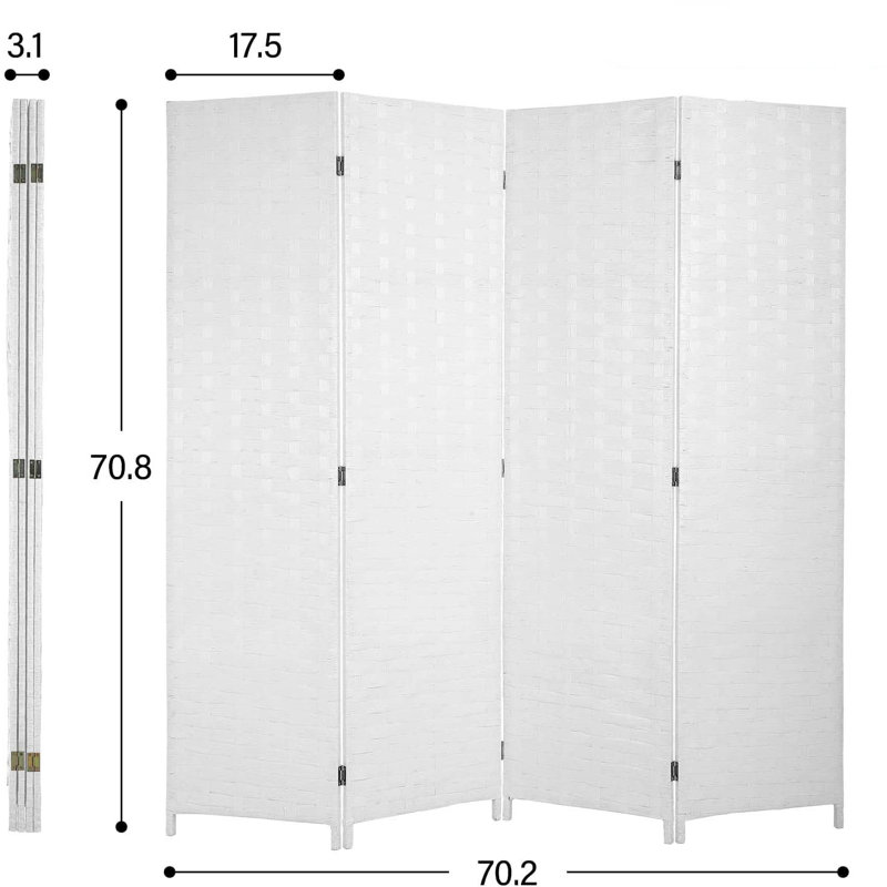 Paravent pliable cloison de séparation en bois 6 pi, 4, Blanc