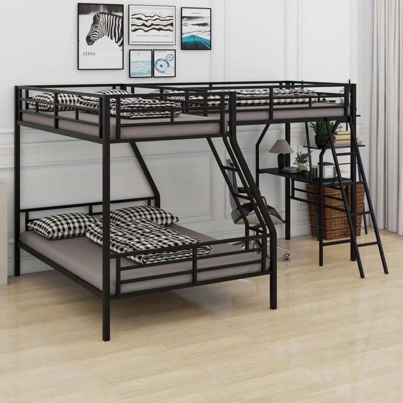Lit superposé en métal avec lit mezzanine attaché et bureau